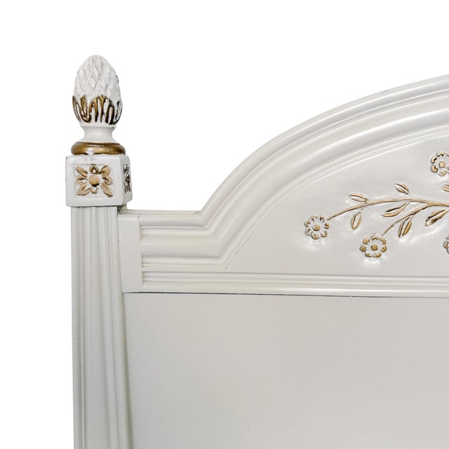 Cream Mid-Century French Louis XVI Style Creme Peinte & Gilt Twin Cane Beds - A Pair For Sale - Image 8 of 18