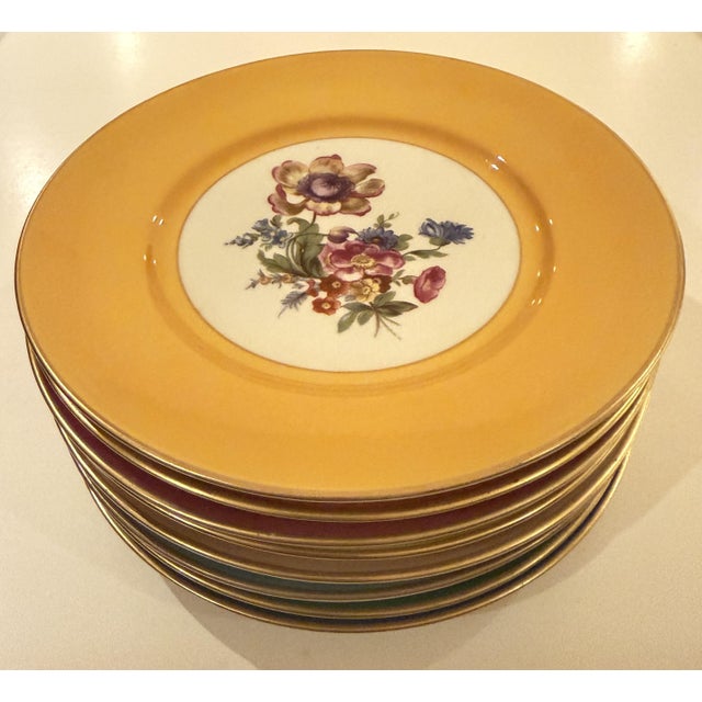 Mid-Century Modern Mid 20th Century Richard Ginori Dessert or Salad Porcelain Plates With Gold Rims and Floral Design, Made in Italy - Set of 8 For Sale - Image 3 of 14
