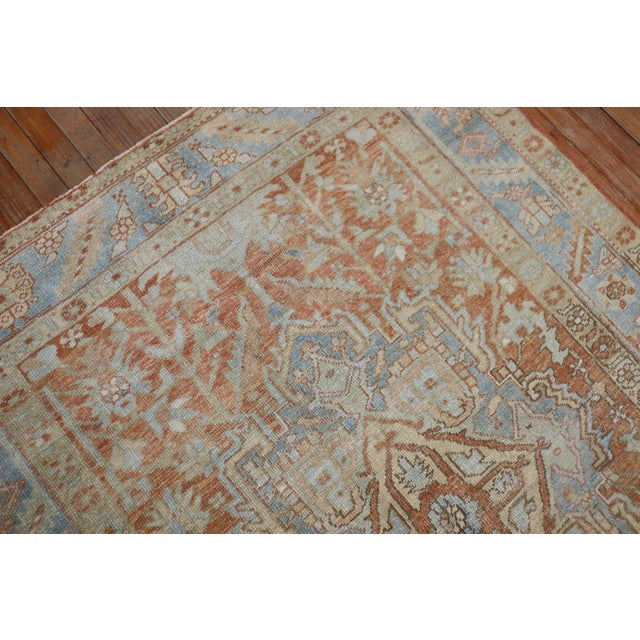 Textile Early 20th Century Zabihi Collection Apricot Soft Blue Persian Heriz Rug - 4'6" x 6'3" For Sale - Image 7 of 10