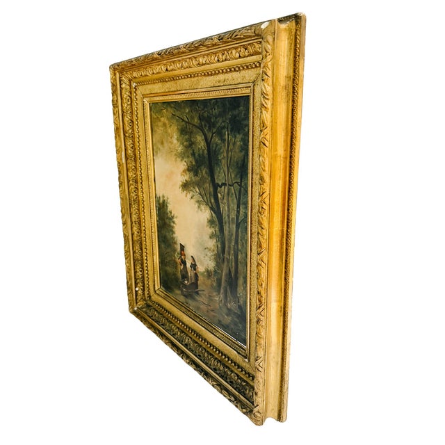 Wood Antique 20th Century French Barbizon Style Original Oil Painting on Canvas, Signed For Sale - Image 7 of 10