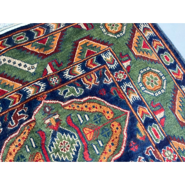 Green & Navy Blue Geometric Tribal Wool Area Rug, 5' X 6'7" For Sale - Image 11 of 16