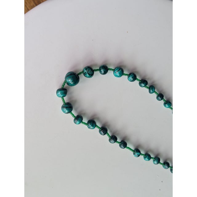 26" Vintage Graduating Malachite Alternating With Glass Beads For Sale - Image 4 of 5