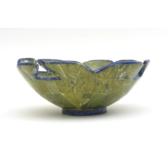 Modern Sculptural Bowl in Lapis Lazuli and Green Stone With Cut Out Design, 1990's For Sale - Image 3 of 10