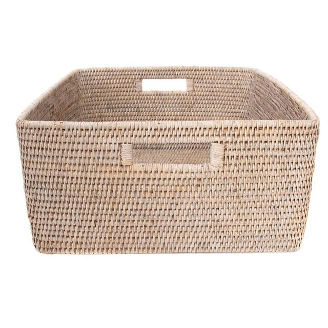Boho Chic Artifacts Rattan Square Storage Basket with Rounded Corners in White Wash - 16" For Sale - Image 3 of 7