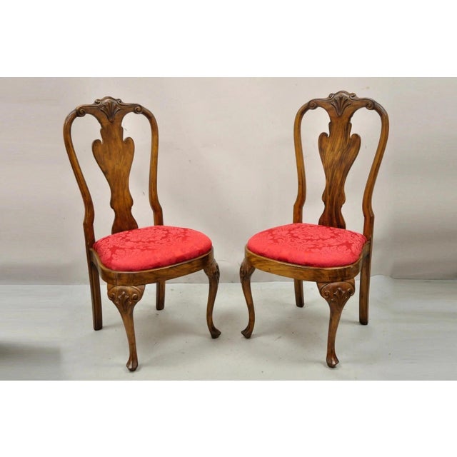 Vintage English Queen Anne Style Shell Carved Solid Wood Dining Side Chairs - Set of 8. Listing includes (8) side chairs,...