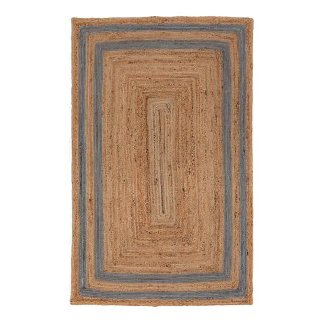 5'x8' Grey Border Rectangle Jute Handmade Rug For Sale