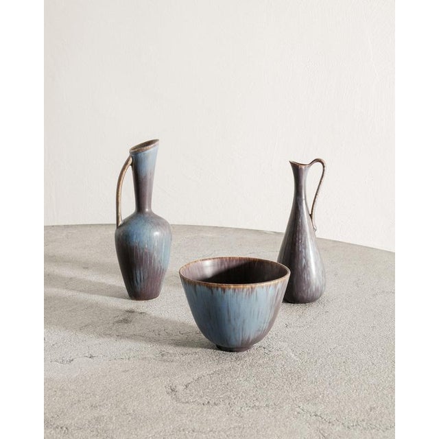 Blue Brown Ceramics by Gunnar Nylund, 1950s, Set of 7 For Sale - Image 4 of 7