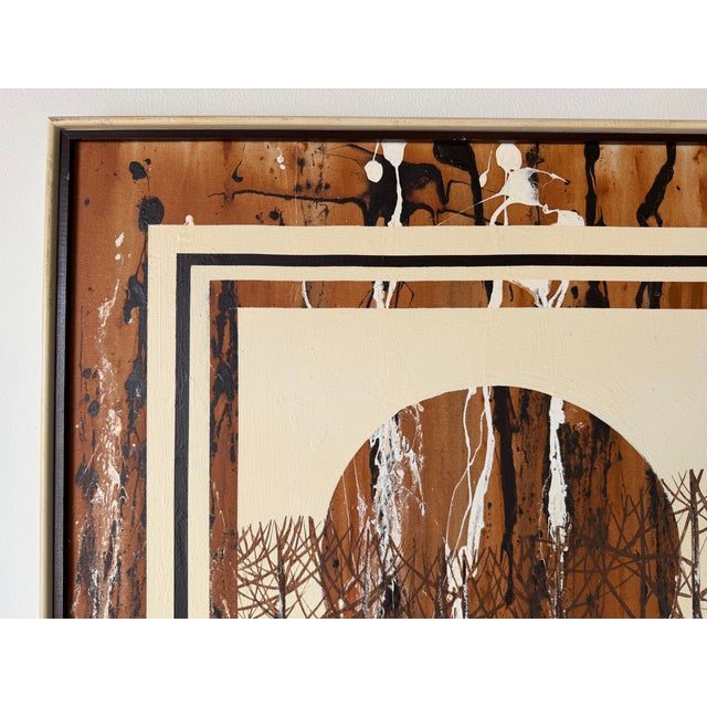 Mid Century Abstract Landscape Forest Scene With Bare Trees Acrylic on Canvas Painting - Framed For Sale - Image 9 of 15