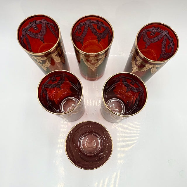Metal Italian Red Highball Glasses with 24k Gold Garlands from Interglass, 1980s, Set of 6 For Sale - Image 7 of 14