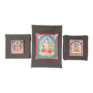 19th Century Mongolian Buddhist Tsakli Paintings- a Set of 3 For Sale
