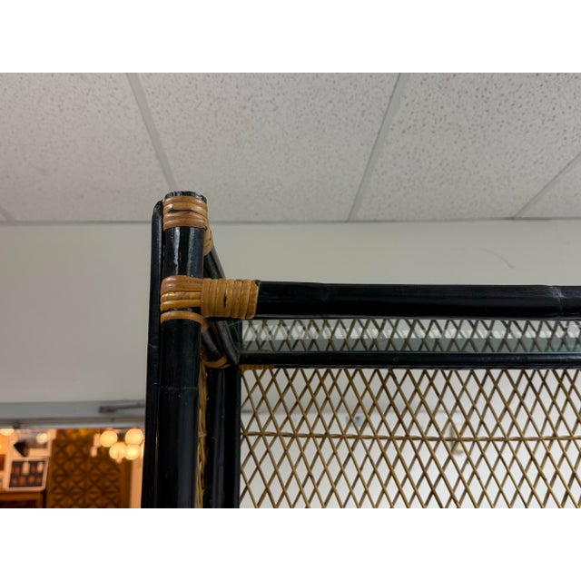 Wicker, Glass + Black Bamboo Étagère, Mid 20th Century For Sale In San Francisco - Image 6 of 12