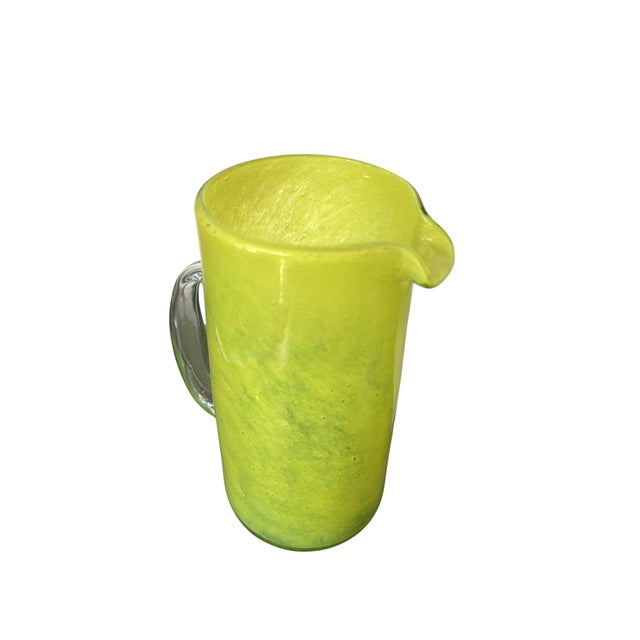 Blenko Vintage Mid-Century Modern Art Glass Pitcher – Lime Green Crackle Dimple Design, Hand-Blown For Sale - Image 4 of 10