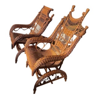 Antique 19th Century Wicker Rocking Chairs, a Pair For Sale