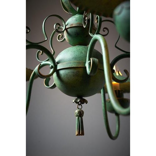 Green Chandelier with Shades, Italy, 1940s For Sale - Image 12 of 16