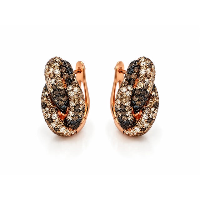 Late 20th Century 14K Pink Rose Gold Multi Color Diamond Knot Earrings Estate, Pair For Sale In Miami - Image 6 of 6