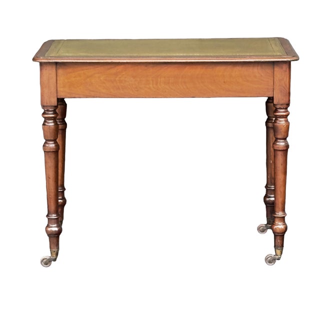 Wood English Writing Table or Desk of Mahogany With Inset Leather Top For Sale - Image 7 of 12