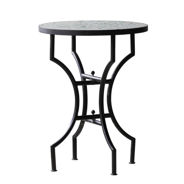 Moroccan Matthew Izzo Home 24" Round Tamegroute Green Moroccan Zellige Tile Bistro Table With Iron X Base For Sale - Image 3 of 3