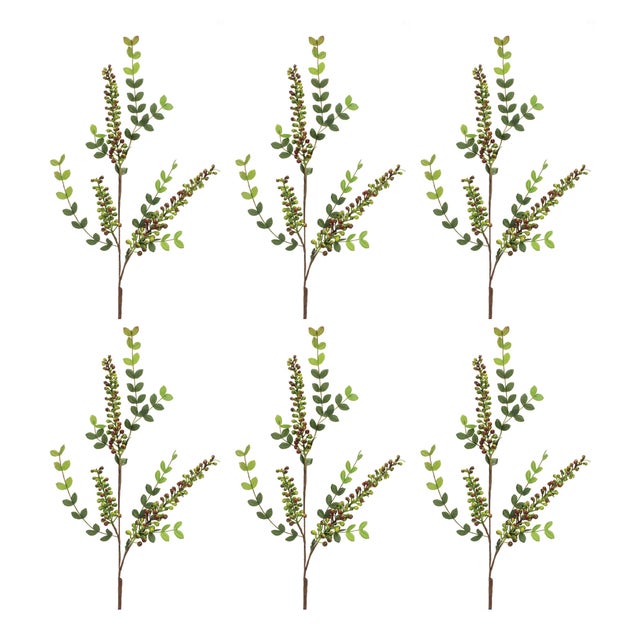 Rustic Variegated Red Berry Foliage Spray (Set of 6) For Sale - Image 3 of 3