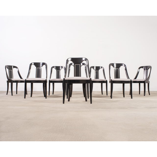 Art Deco Set of Eight French Art Deco Lacquered Gondola Dining Chairs For Sale - Image 3 of 18