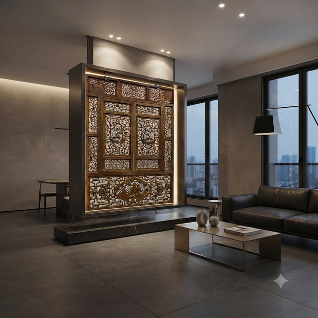Chinese Cow Ox Cranes Motifs Wood Wall Panel Window Screen For Sale In San Francisco - Image 6 of 14
