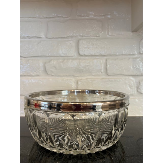 Vintage Cut Glass Bowl With Sterling Silver Plated Lip For Sale In Oklahoma City - Image 6 of 7