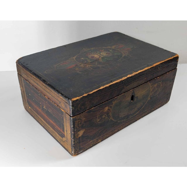 American 19th Century American Folk Art Grain Painted Document Box With Decoration For Sale - Image 3 of 18