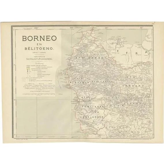 Antique Map of West Kalimantan, 1900 For Sale - Image 6 of 6