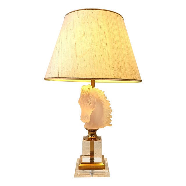 Brass and Glass Horse Head Table Lamp, France, 1970s For Sale