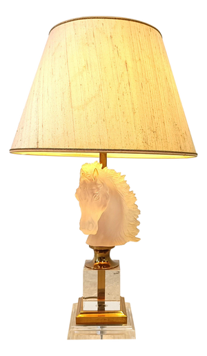 Brass and Glass Horse Head Table Lamp, France, 1970s