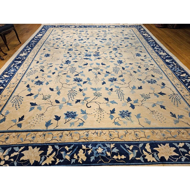 Textile 19th Century Oversized Chinese Peking Rug in All-Over Leaf & Vine Pattern For Sale - Image 7 of 18
