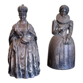 Pair of Gorham Silver Plated Queen Figural Bells of Mary, Queen of Scots & Catherine the Great For Sale