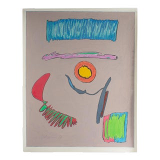 Signed 1981 Abstract Mixed Media Painting by Artist Harry Hilson For Sale