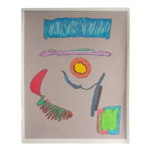 Signed 1981 Abstract Mixed Media Painting by Artist Harry Hilson