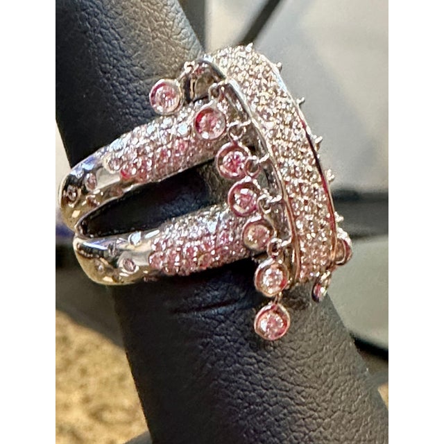 2.9 Ct Micro Pave Diamond 18 Karat White Gold Hanging Diamond Ring Size 7 For Sale - Image 17 of 18