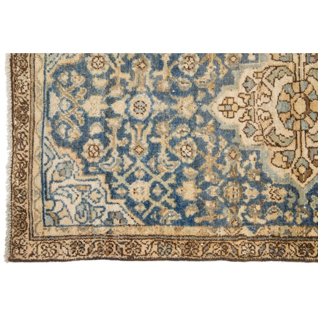 Persian Medallion Antique Persian Hamadan Wool Rug in Blue For Sale - Image 3 of 7