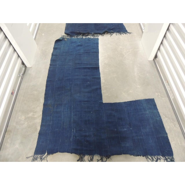 Vintage Indigo Blue African Woven Mud Cloth Textiles Fragments For Sale - Image 4 of 4