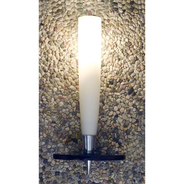 Mid-Century Wall Lights in Satin Glass, Crystal and Chromed Brass, Set of 2 For Sale - Image 9 of 14