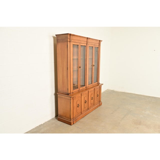 Thomasville Thomasville Italian Neoclassical Carved Walnut Lighted Breakfront Bookcase Cabinet, Circa 1960s For Sale - Image 4 of 16