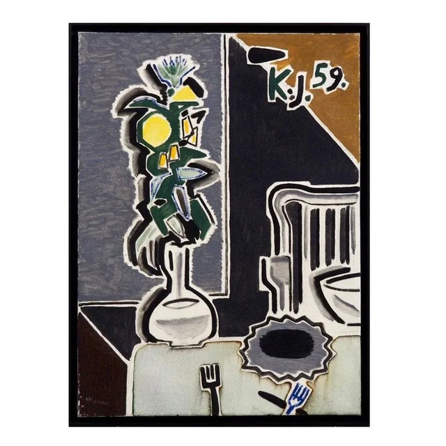 Black Oil on Canvas Painting by K.J For Sale - Image 8 of 8