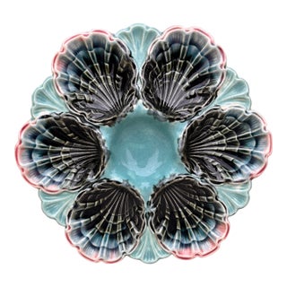 French Majolica Oyster Plate Fives Lille, Circa 1890 For Sale