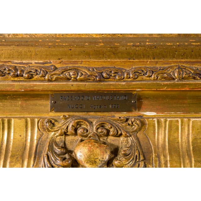 Italian Signed Neapolitan Landscape, 1860s, Painting Oil on Canvas For Sale - Image 6 of 8