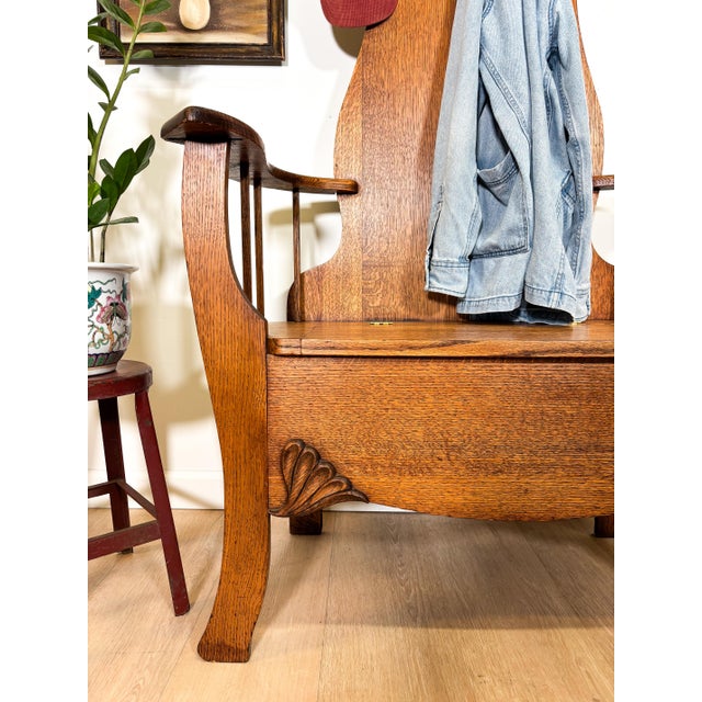 Antique Victorian Oak Hall Bench For Sale In San Francisco - Image 6 of 9