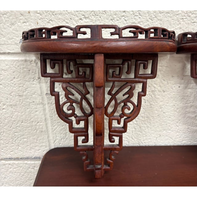 Chinoiserie Vintage Chinese Chippendale Pierced Fretwork Wall Brackets - Pair For Sale - Image 3 of 9