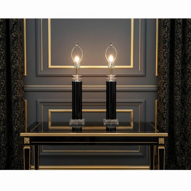 Black 1980s Postmodern Lucite and Black Table Lamps - A Pair For Sale - Image 8 of 8