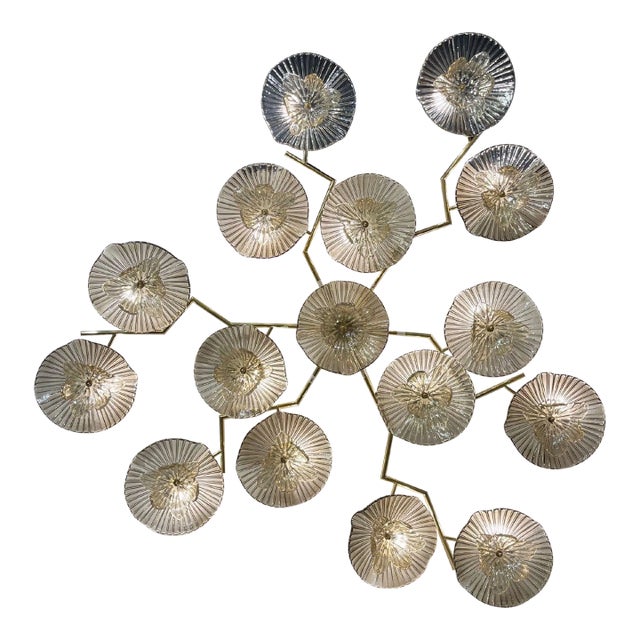 Modern Murano Glass and Brass Flower Wall Art Sconce For Sale