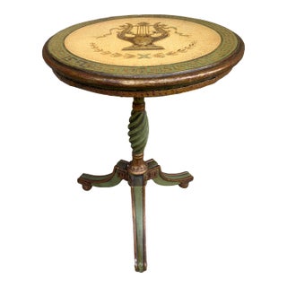1920s Regency Green and Gold Painted Flip-Top Side Table With Lyre Motif For Sale