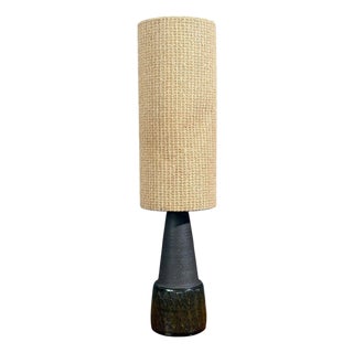 Nils Kähler, Table Lamp, Green Ceramic, Textile, Denmark, 1960s For Sale