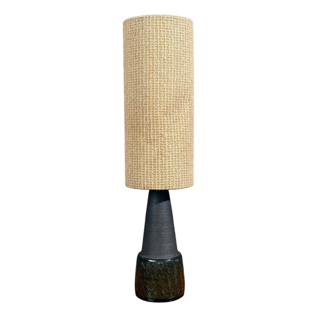 Nils Kähler, Table Lamp, Green Ceramic, Textile, Denmark, 1960s For Sale