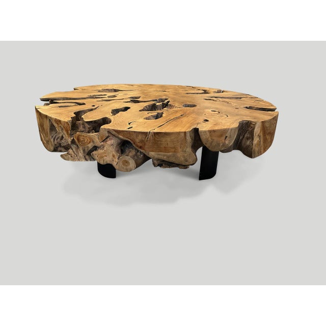 2010s Andrianna Shamaris Teak Wood and Steel Round Coffee Table For Sale - Image 5 of 5