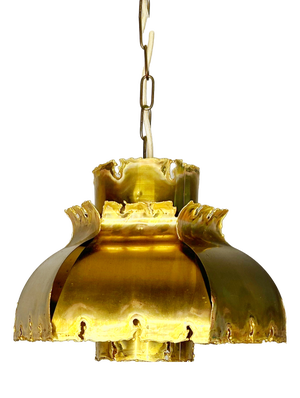 Brutalist Flame-Cut Copper Pendant Lamp attributed to Svend Aage Holm Sørensen, Denmark, 1960s